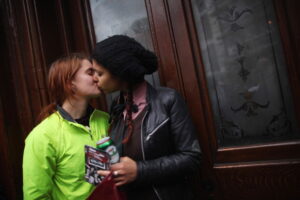 Protestors Take Part In A Group Kiss Outside A Pub After A Gay Couple Were Ejected