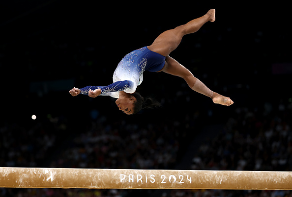 Simone Biles of Team United States competes during the Artistic Gymnastics Women's Balance Beam Final on day ten of the Olympic Games Paris 2024 at Bercy Arena on August 05, 2024 in Paris, France. 
simone biles is coming to detroit 