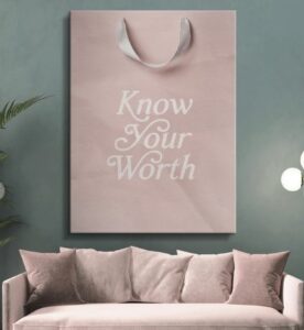 light pink "know your worth" canvas